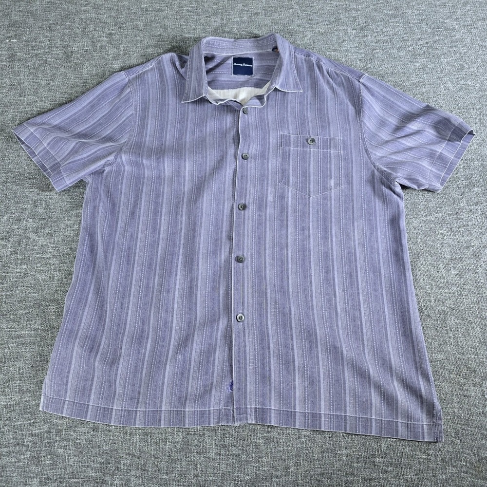 Tommy Bahama Mens XXL Striped 100% Silk Short Sleeve Button Down Shirt